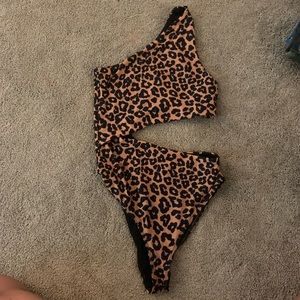 BeachRiot One Shoulder Leopard Print Swimsuit S